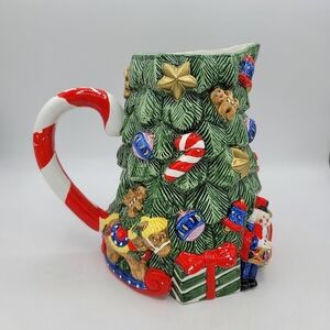 1995 Christmas Tree Pitcher Ceramic Holiday Jug Celebrate the Season w Box Vtg